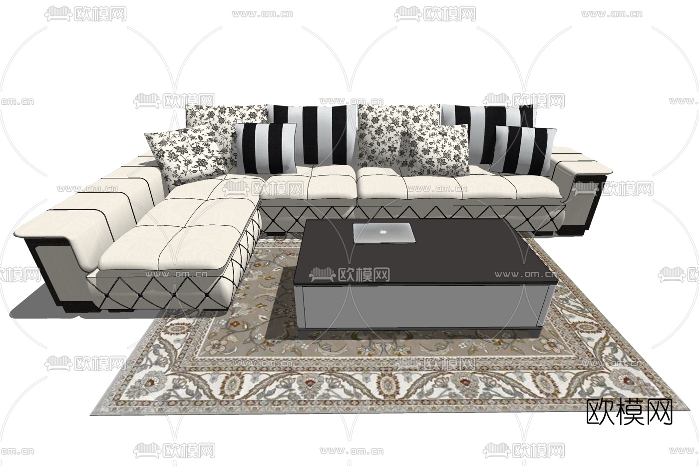 现代布艺转角多人沙发su模型下载