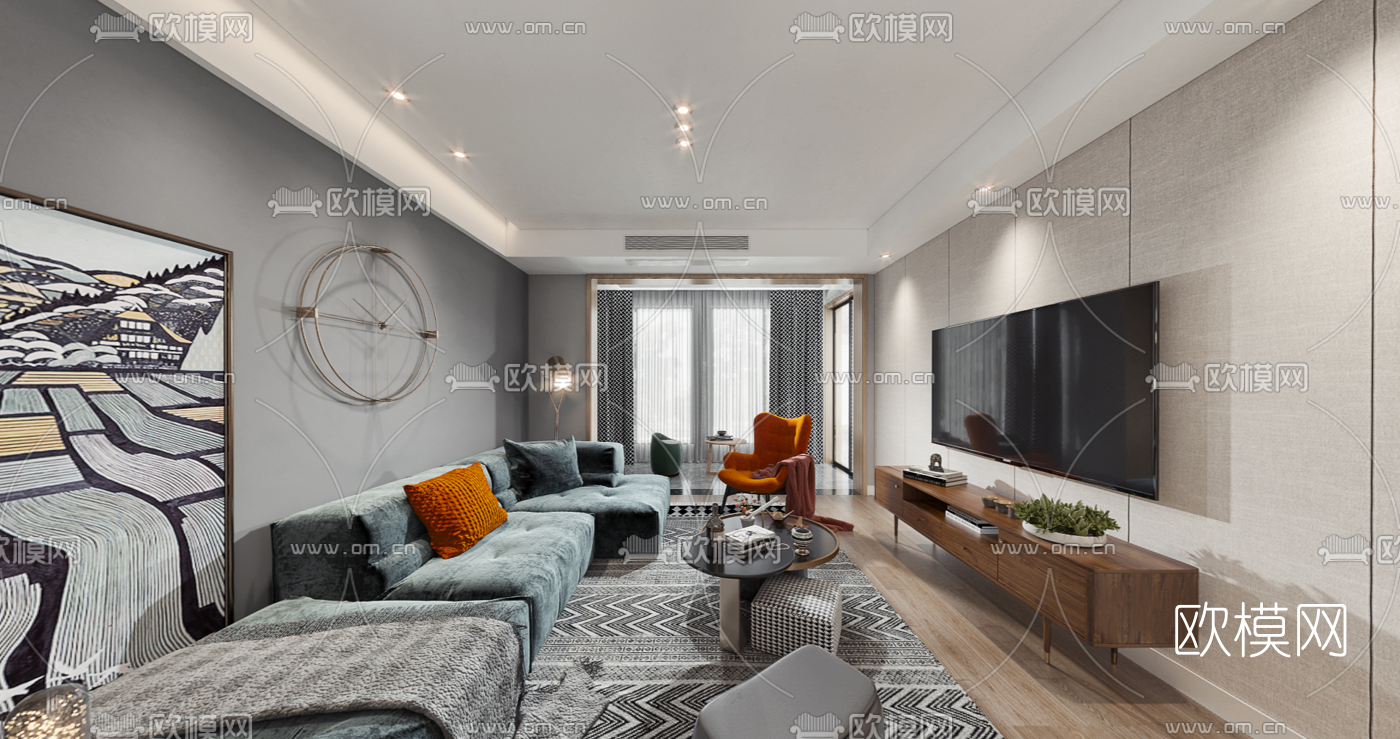 北欧客厅餐厅cr全景3d模型