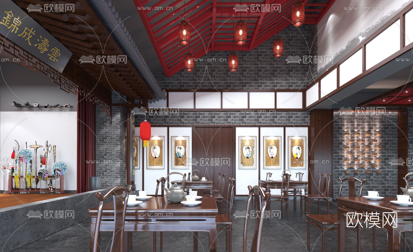 新中式茶楼戏院3d模型下载（渲染图3）