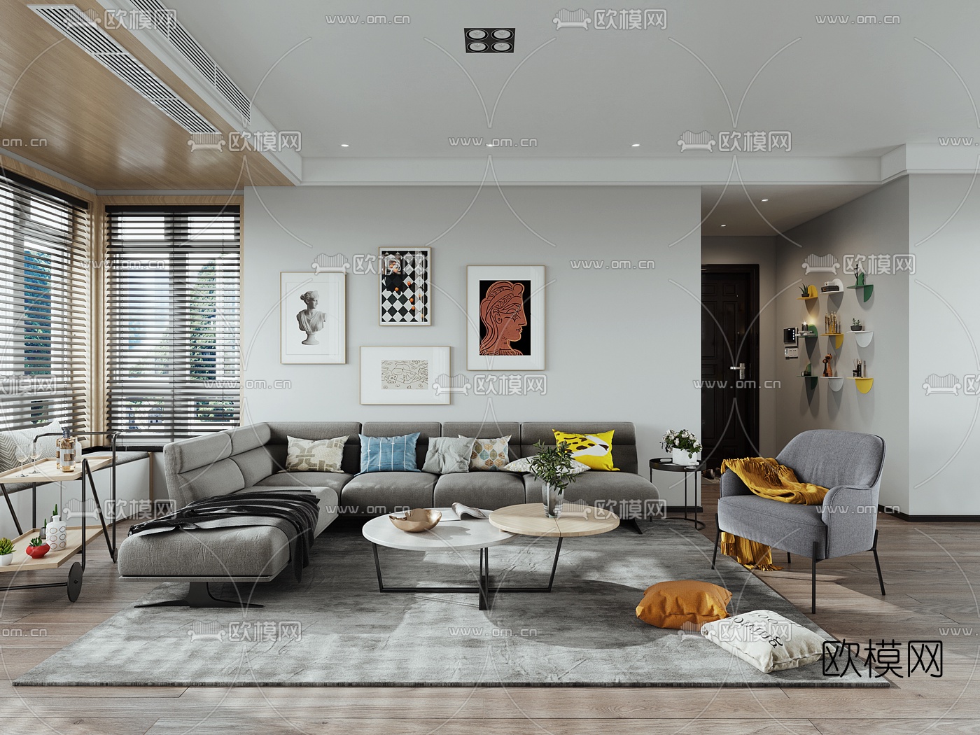 北欧客厅餐厅3d模型下载（渲染图1）