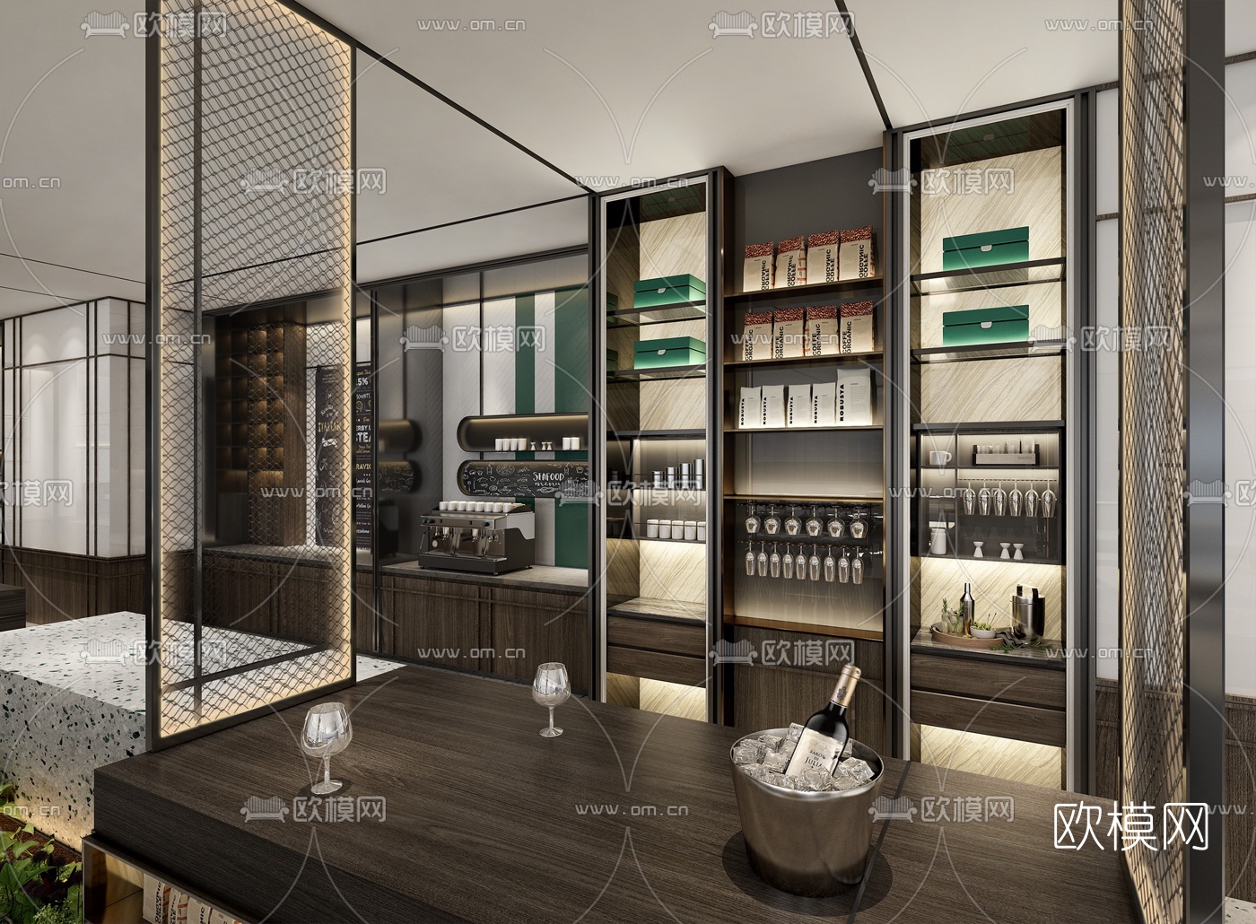 现代酒店西餐厅3d模型