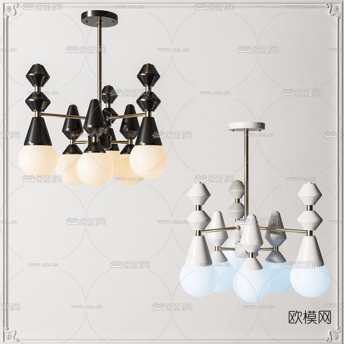 现代金属多头吊灯3d模型下载（渲染图1）