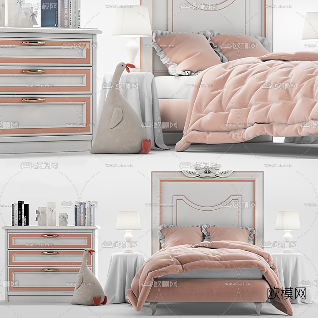 简欧儿童床床头柜3d模型下载