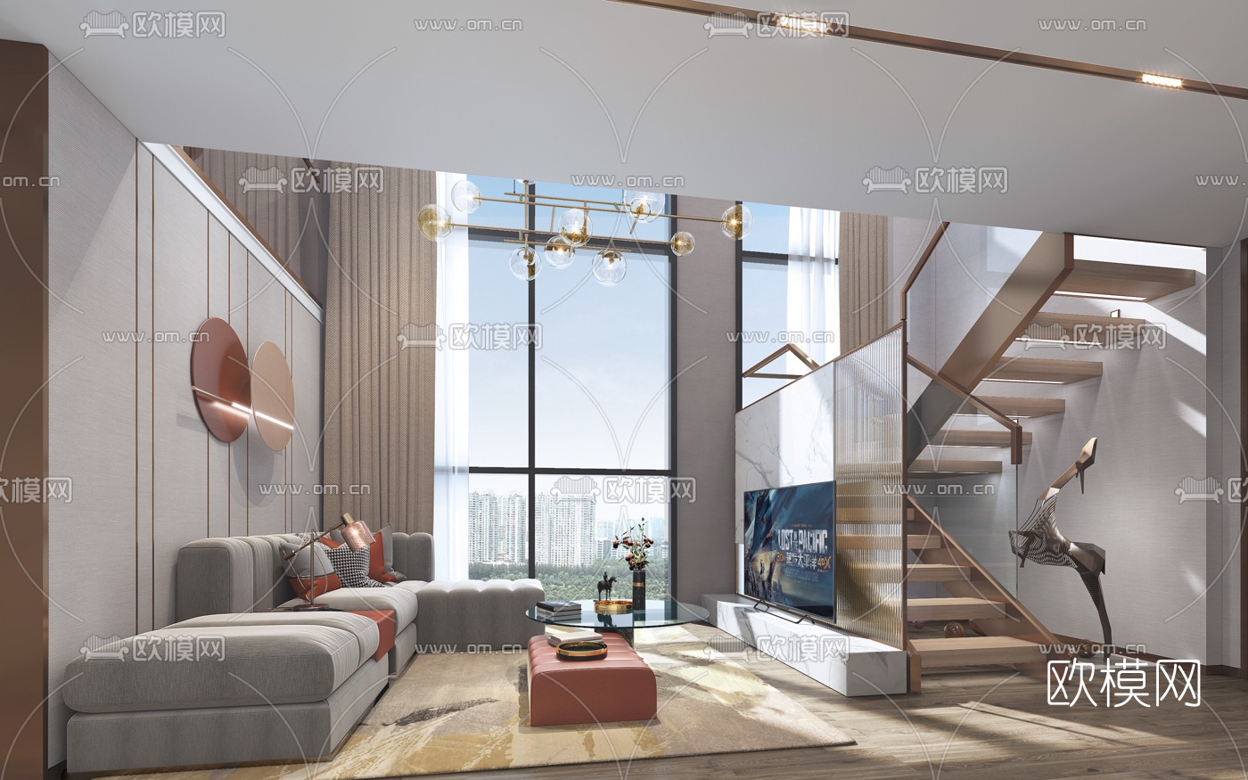 现代复式公寓客厅3d模型下载