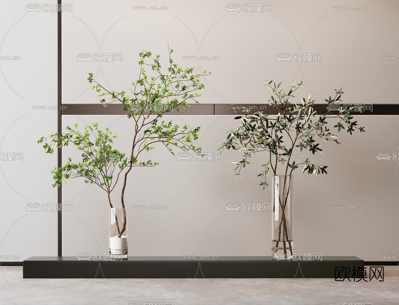 现代树枝花瓶插花3d模型下载（渲染图1）