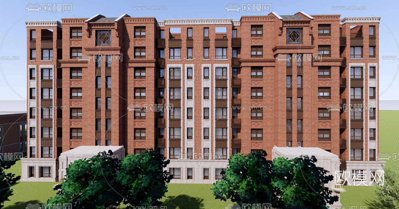 欧式高层公寓楼外观su模型下载（渲染图5）