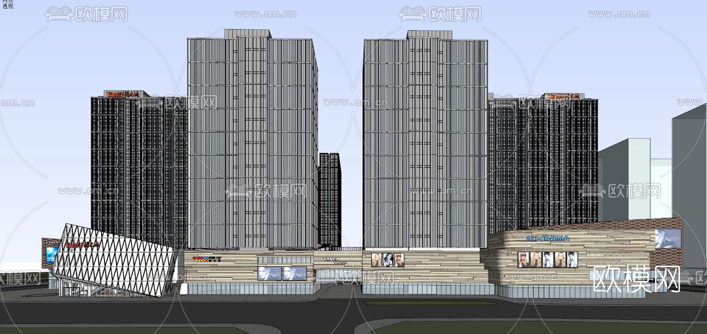 现代商业楼外观su模型下载（渲染图2）
