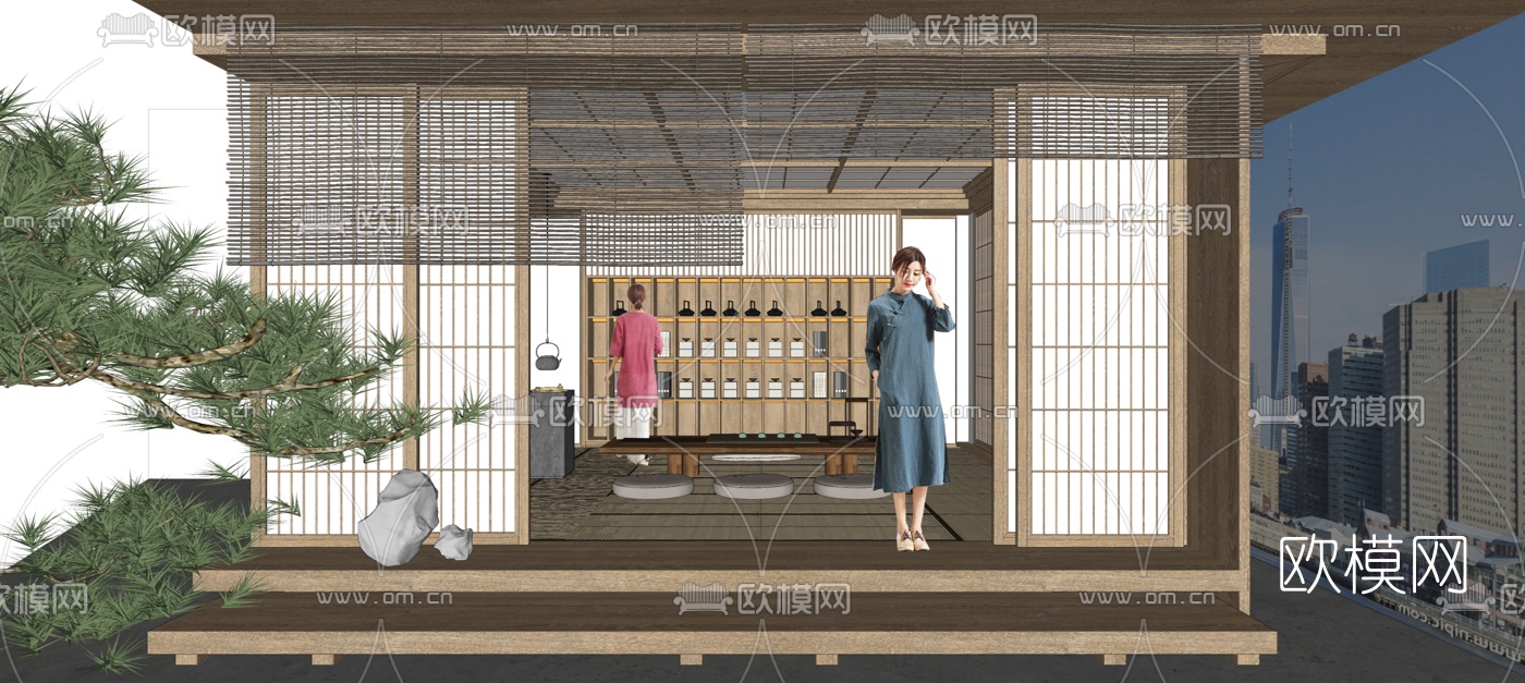 日式榻榻米茶室su模型下载（渲染图1）