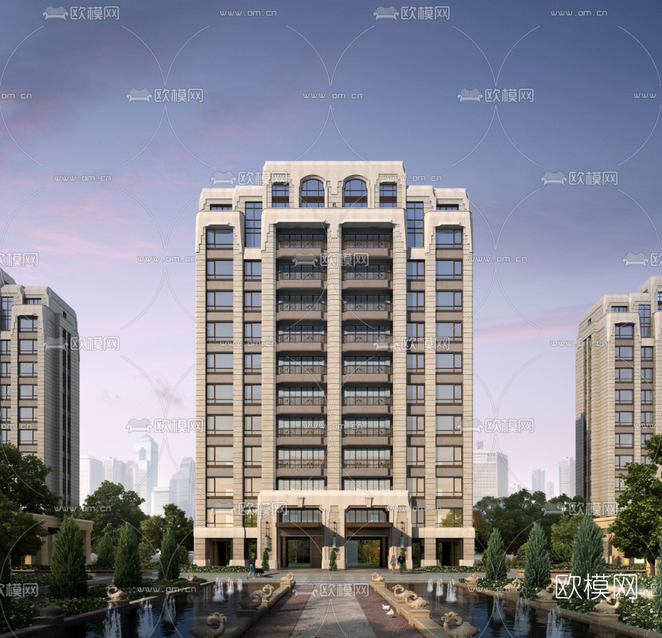 现代高层住宅小区su模型下载（渲染图2）