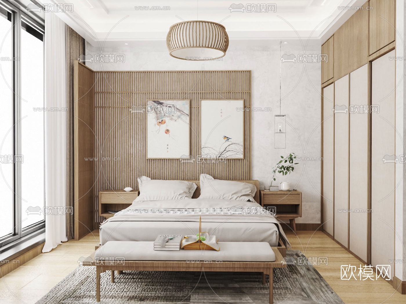 日式民宿卧室su模型下载（渲染图1）
