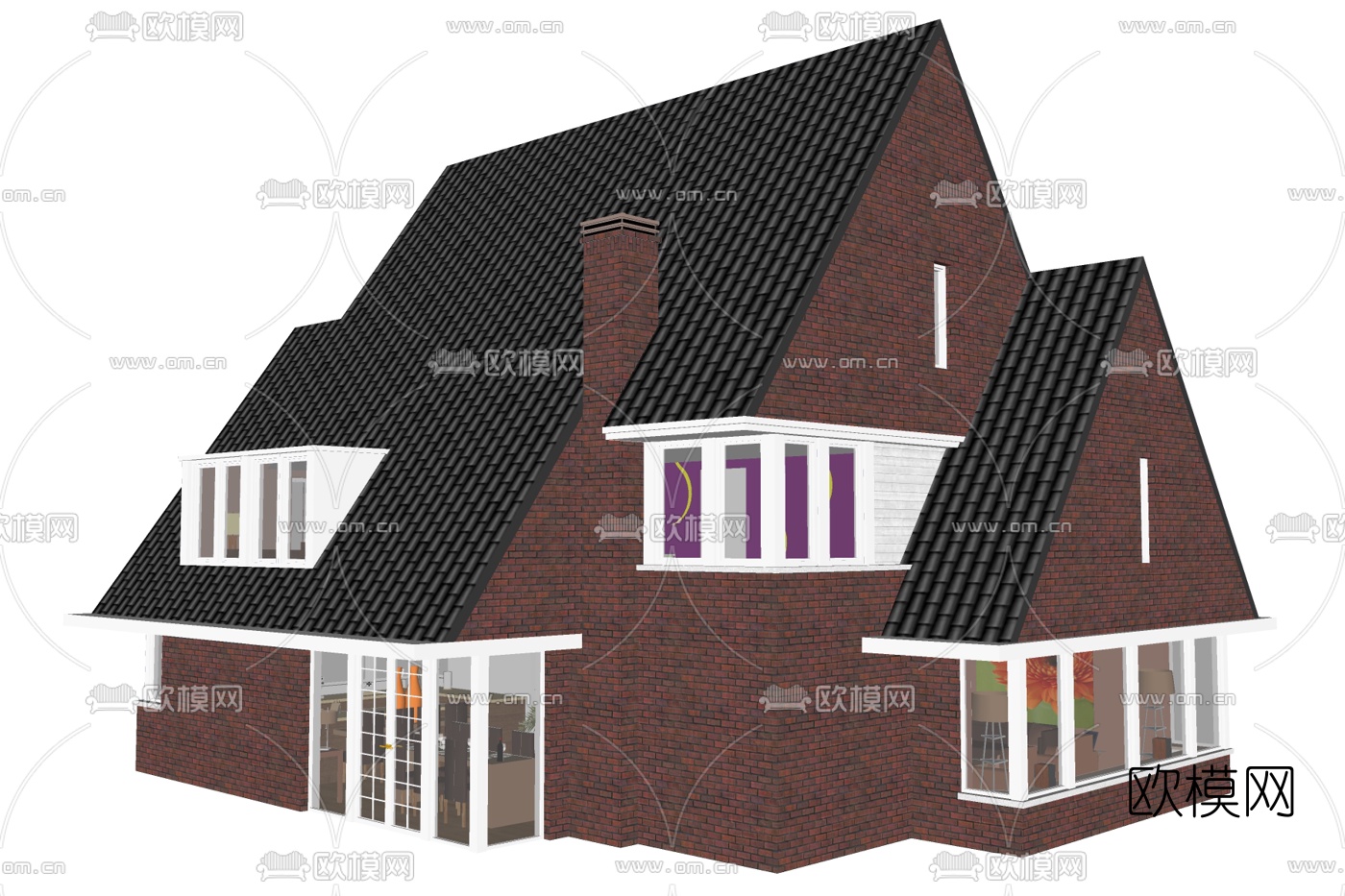 欧式独栋别墅外观su模型下载