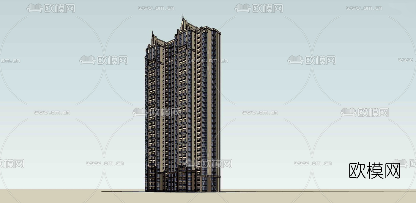 新古典超高层公寓楼外观su模型下载（渲染图4）