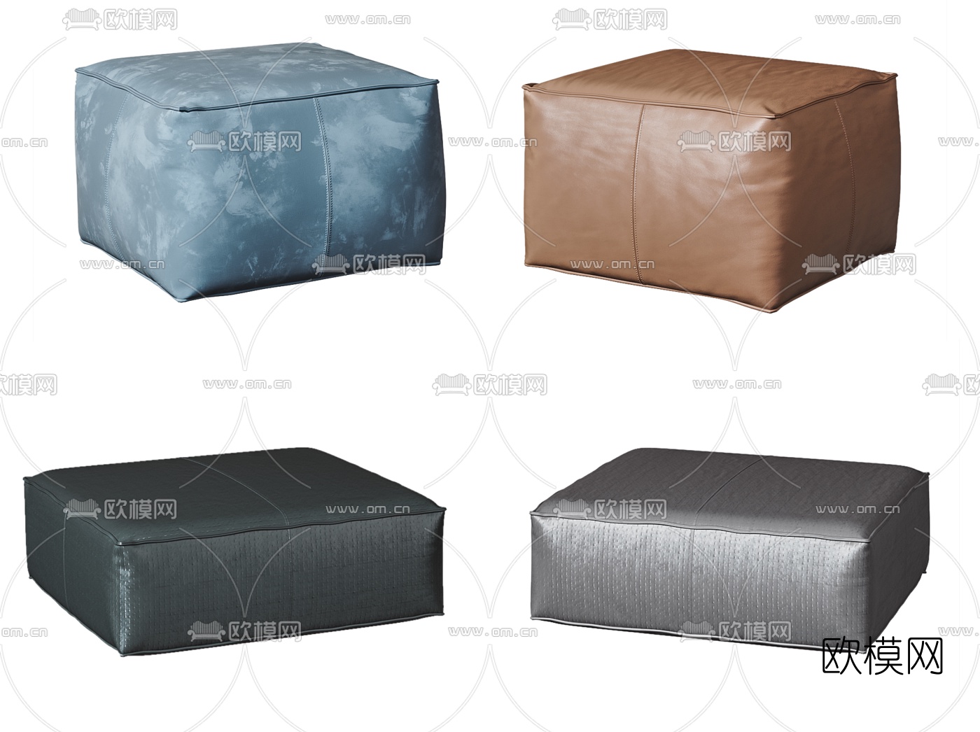 现代皮革凳子组合3d模型下载