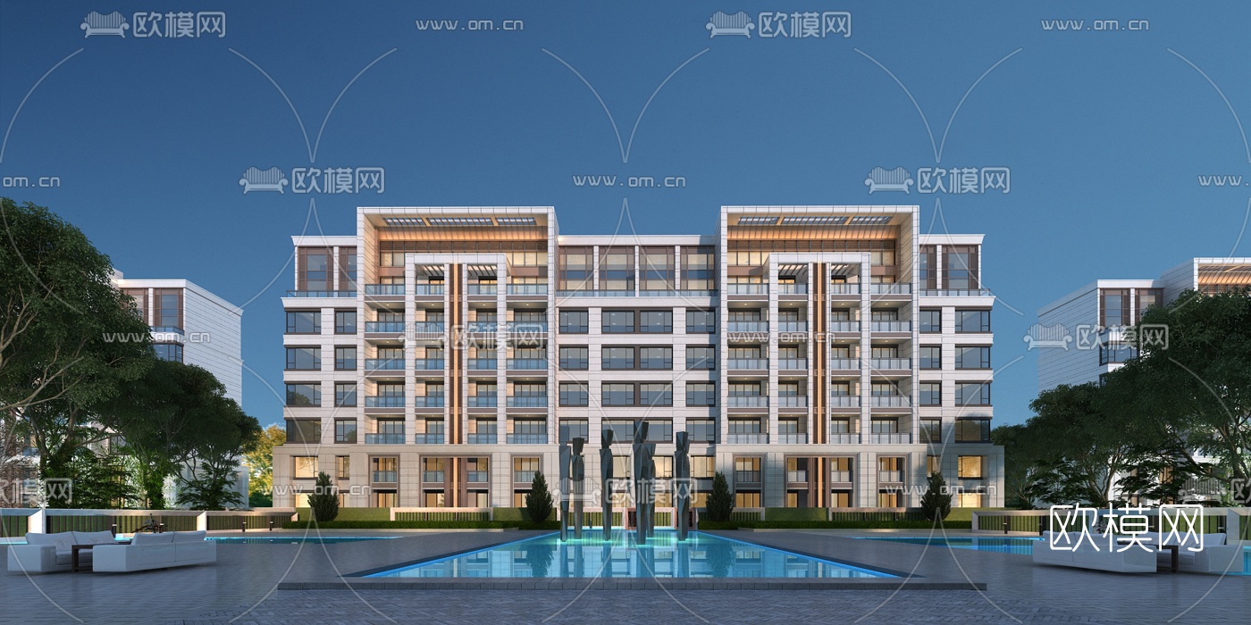 现代多层住宅楼建筑外观3d模型