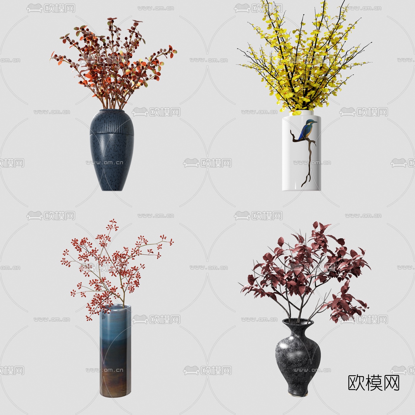 新中式插花花瓶花艺3d模型下载