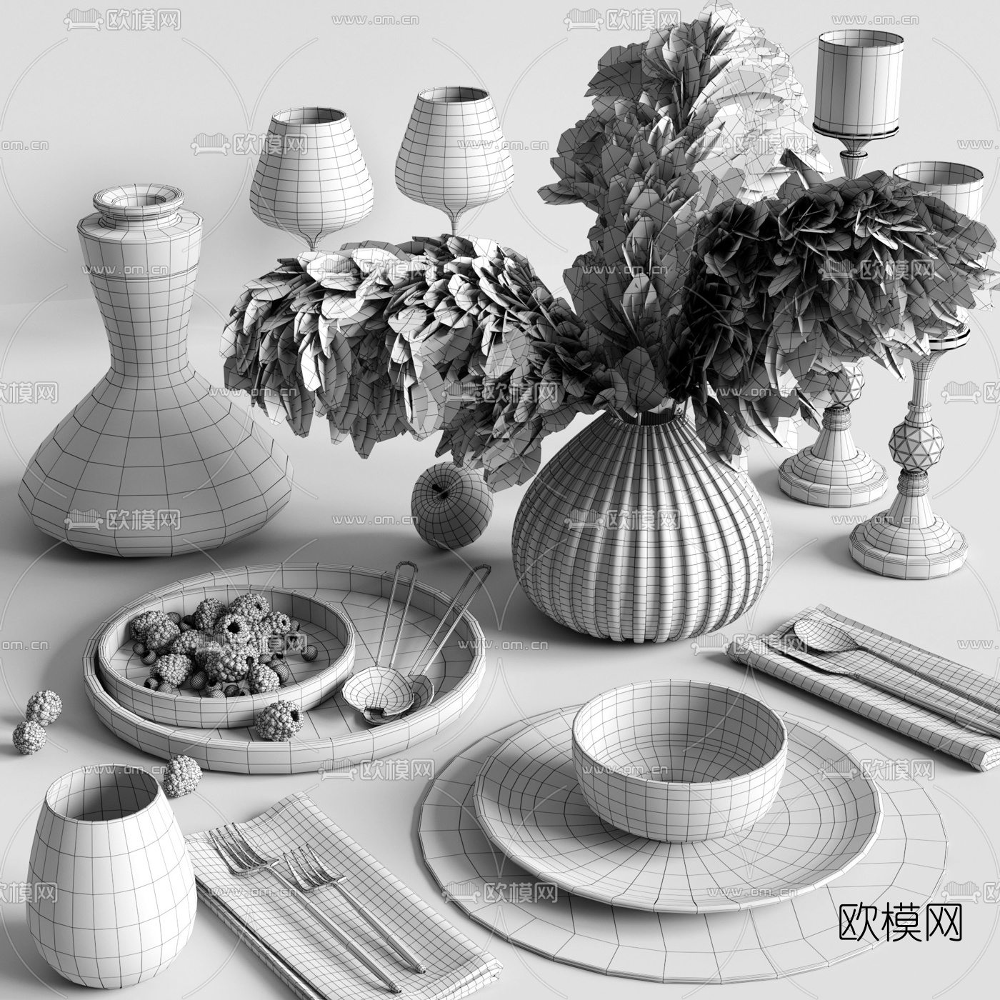 北欧红酒餐具麦穗摆饰3d模型下载（渲染图4）