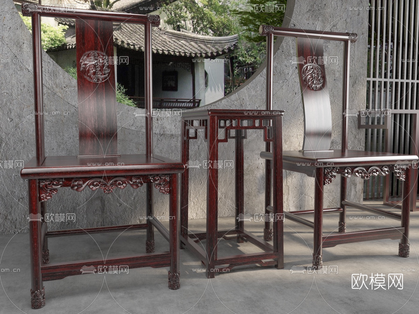 中式实木官帽椅3d模型下载（渲染图2）