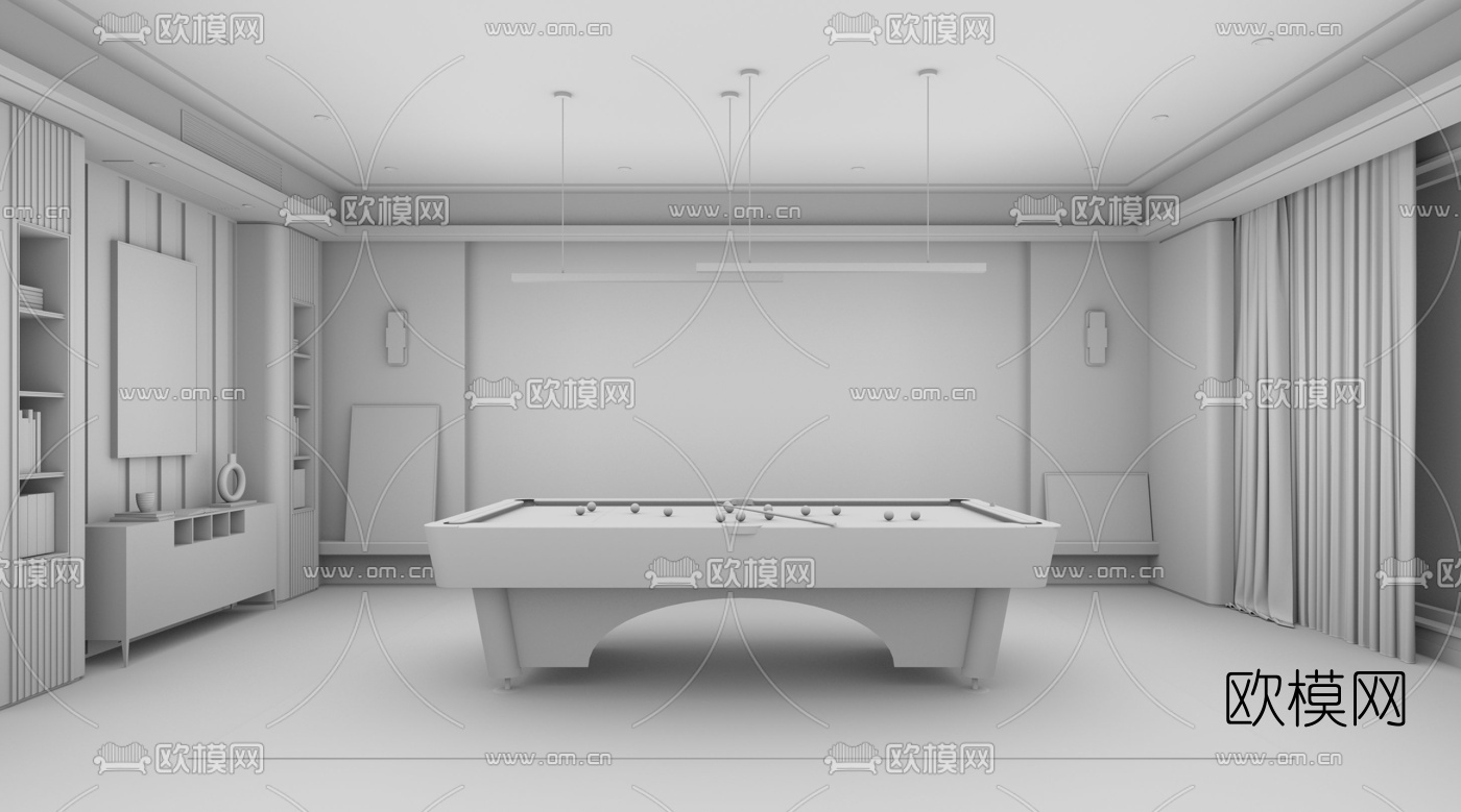现代台球室su模型下载（渲染图3）