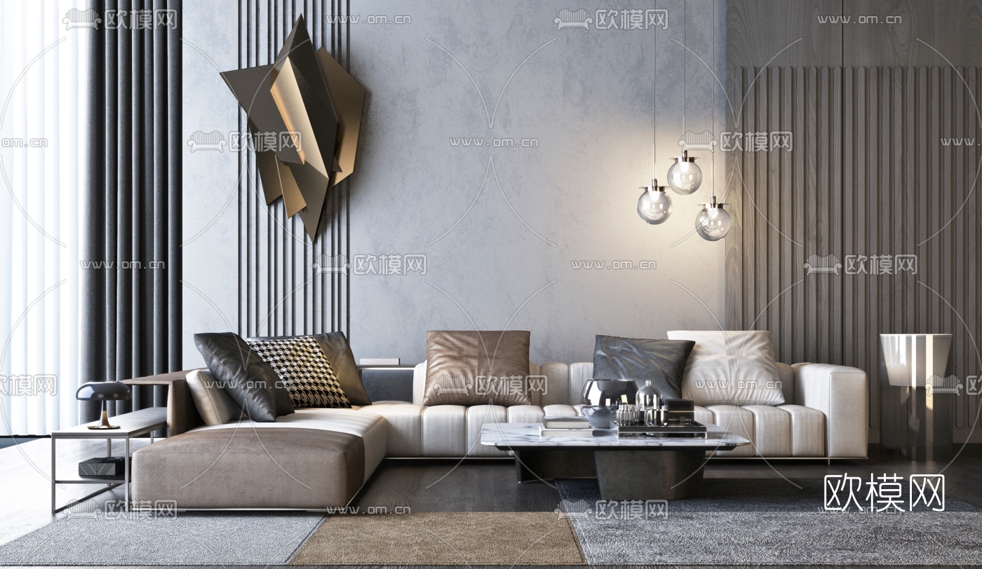 Minotti现代布艺转角多人沙发3d模型下载（渲染图4）