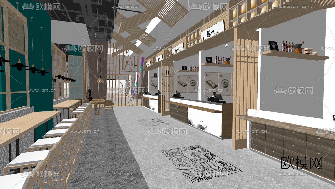 现代美食街快餐店su模型下载（渲染图5）