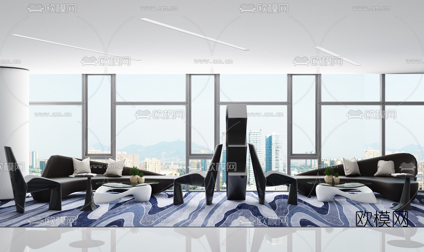 汇格设计 现代皮革办公沙发组合3d模型下载