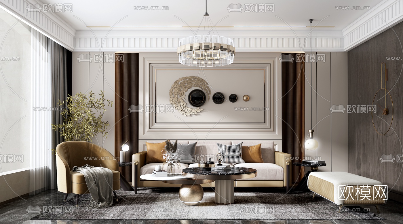 现代布艺沙发组合3d模型下载（渲染图1）