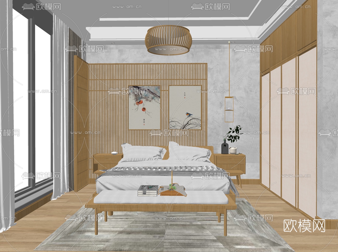 日式民宿卧室su模型下载（渲染图2）
