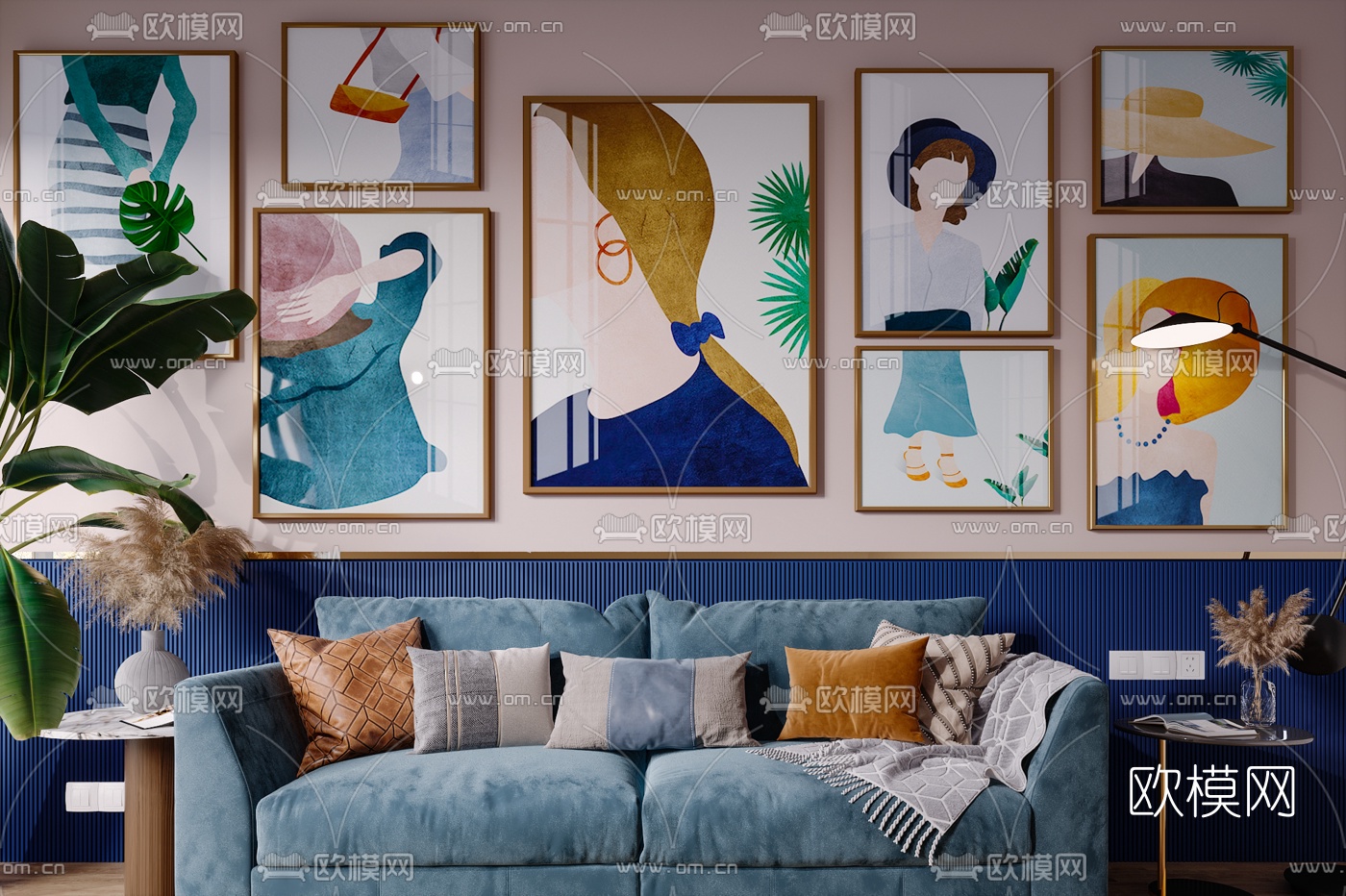 北欧绒布双人沙发3d模型下载（渲染图1）