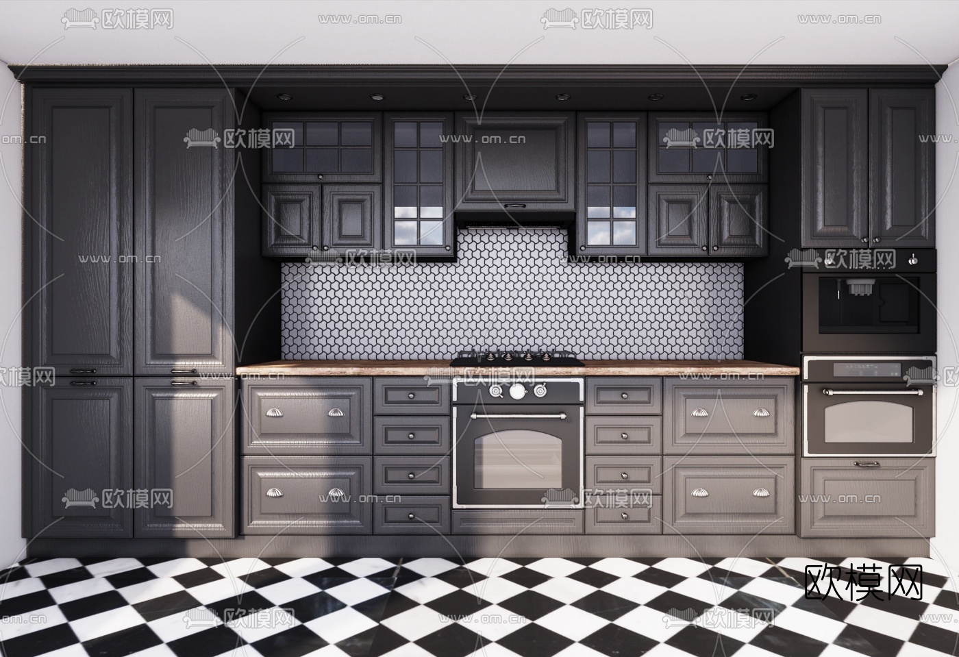 简欧实木橱柜su模型下载