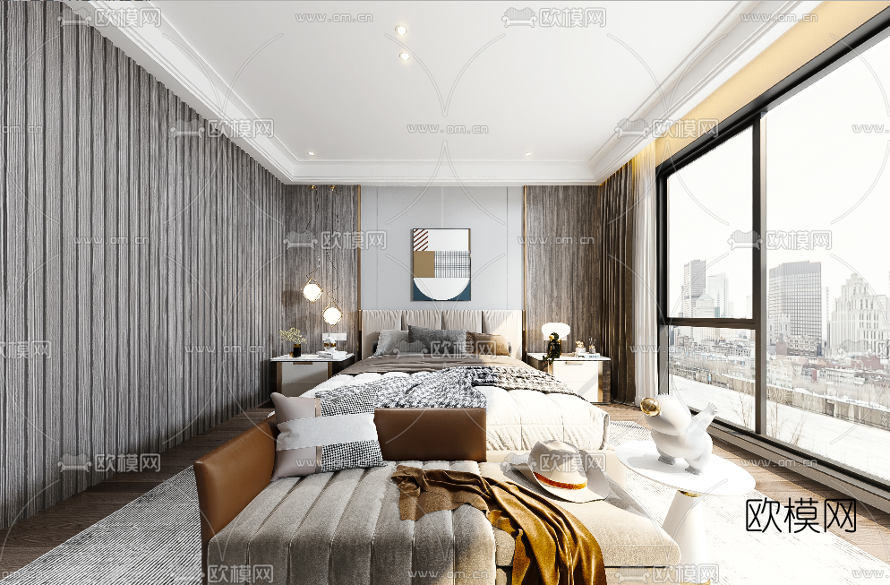 现代轻奢卧室vr全景3d模型
