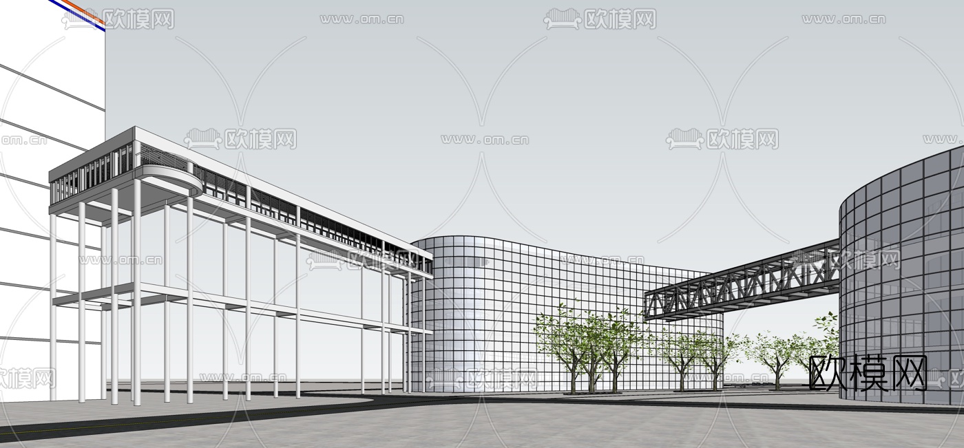 现代空中连廊走道su模型下载（渲染图4）