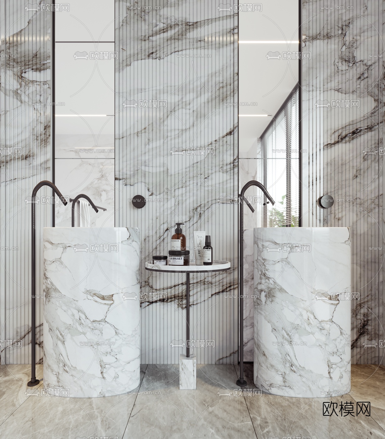 现代大理石圆形洗手台3d模型下载（渲染图1）