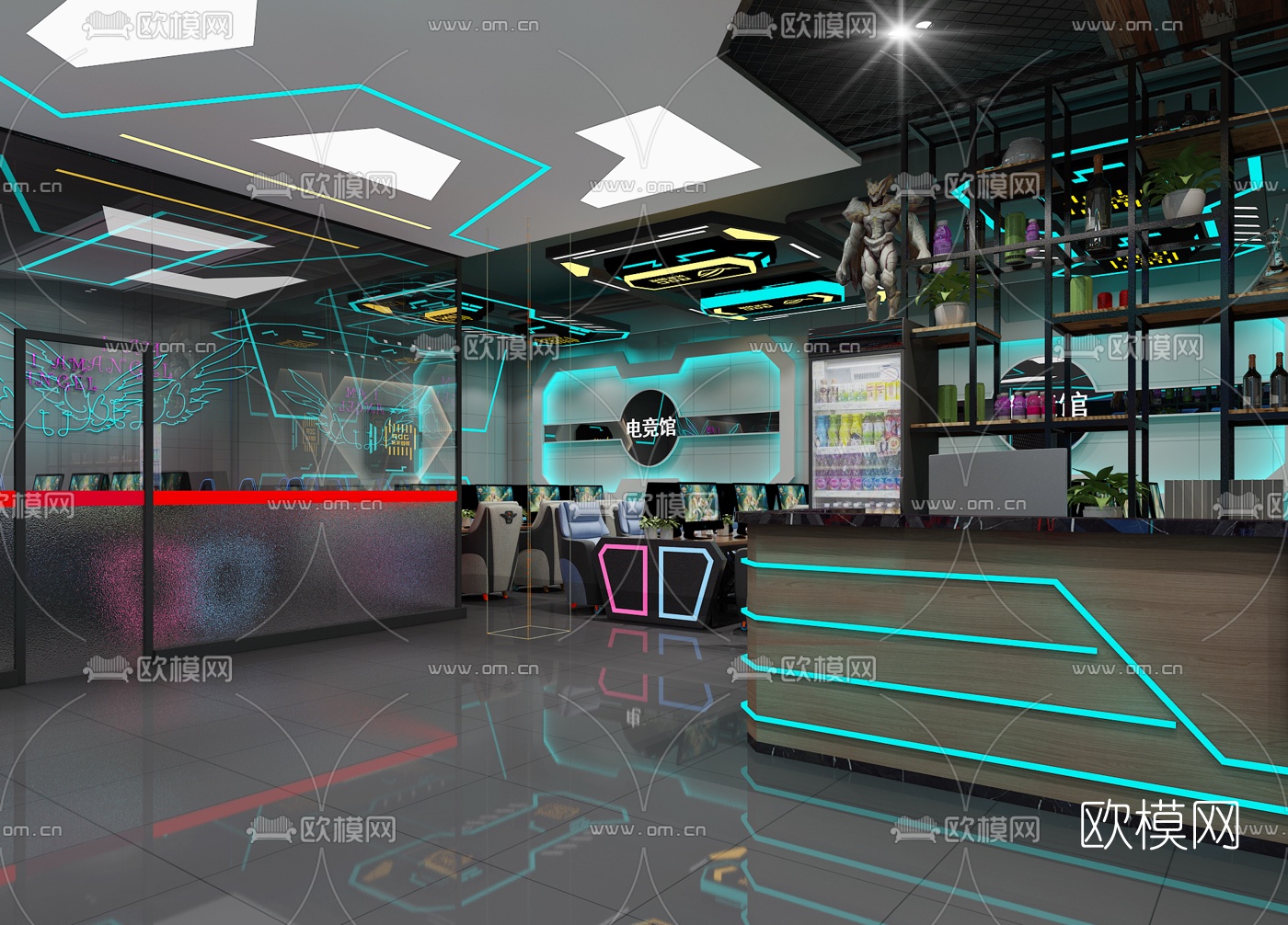 现代网咖免费3d模型下载（渲染图1）