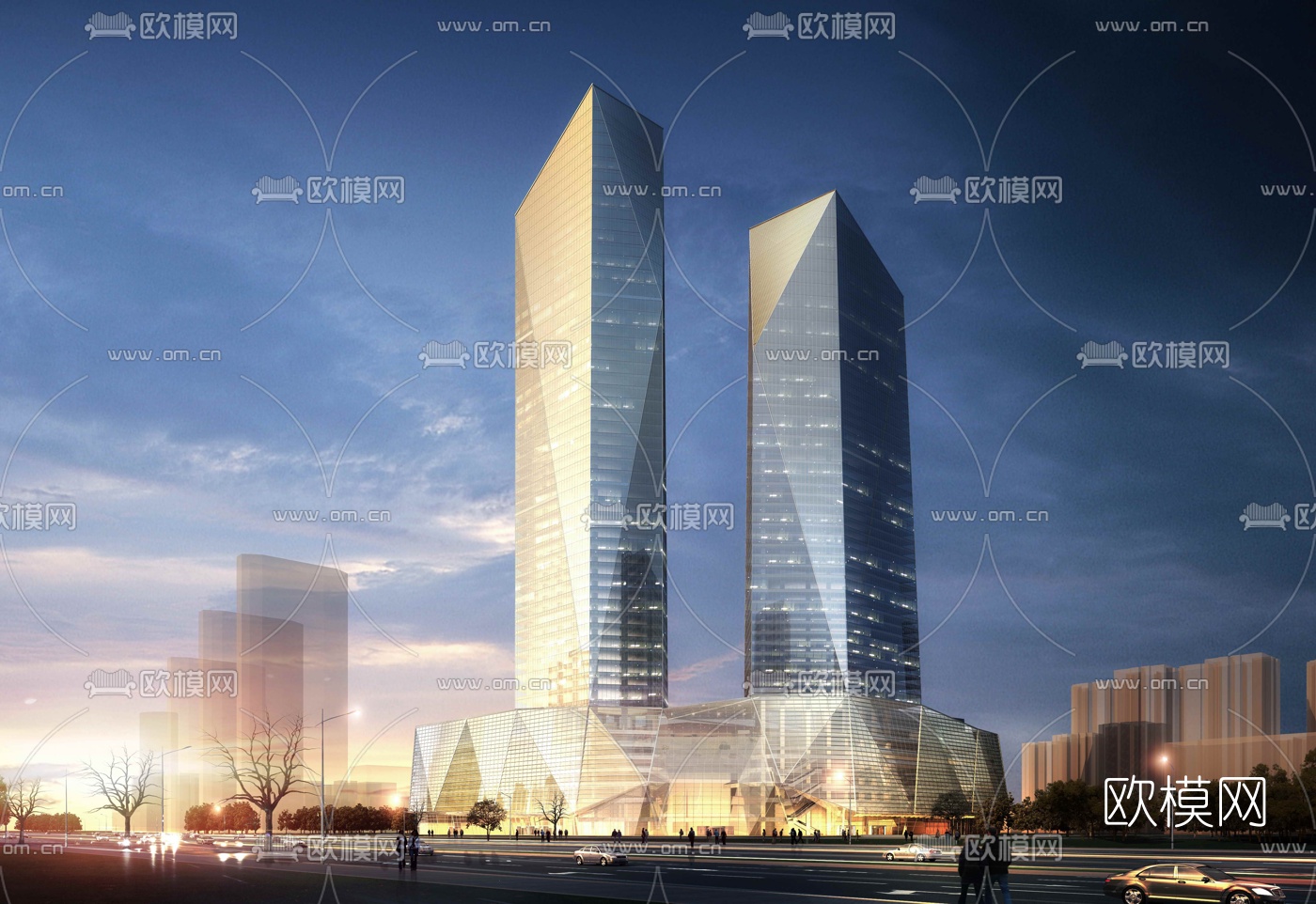 现代高层写字楼外观鸟瞰3d模型下载（渲染图2）