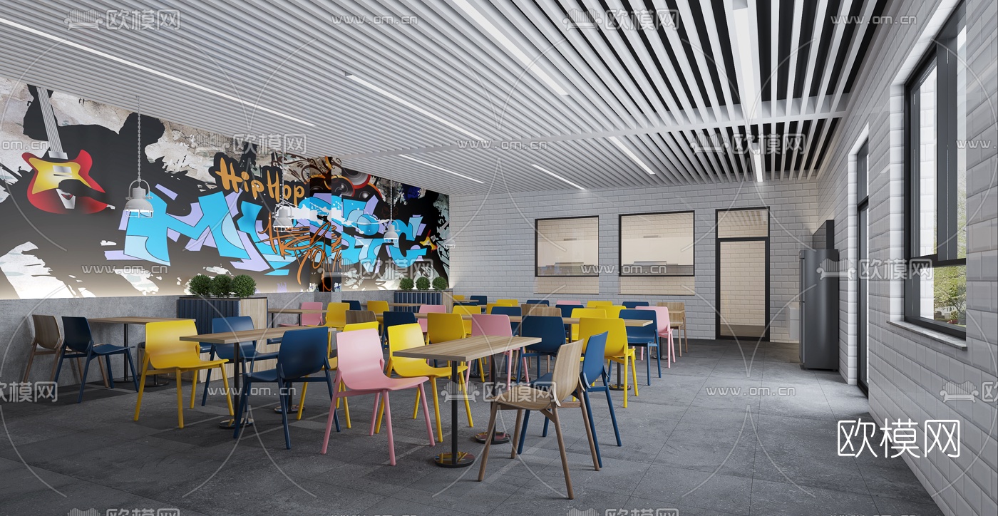 现代餐厅食堂3d模型