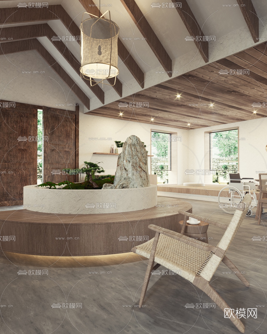 现代侘寂养老院前台3d模型下载（渲染图3）