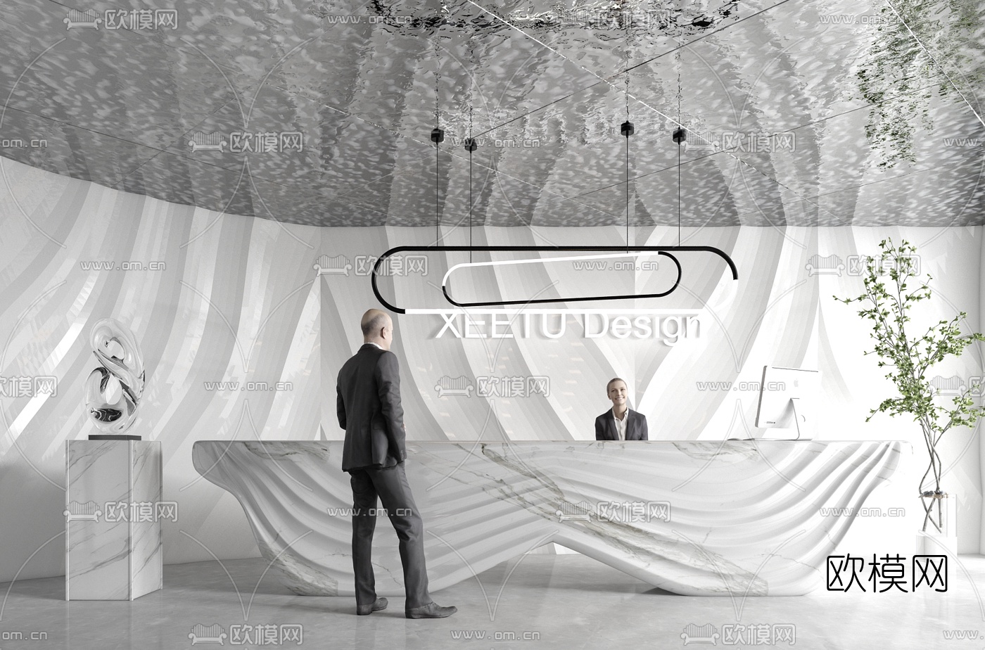 后现代前台接待台3d模型下载