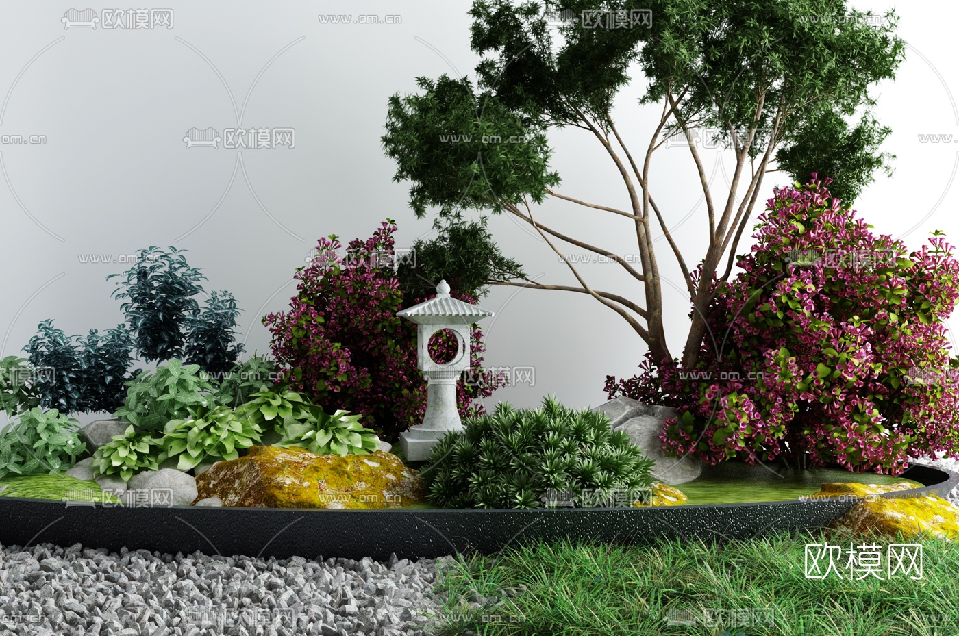 新中式花草树小品3d模型