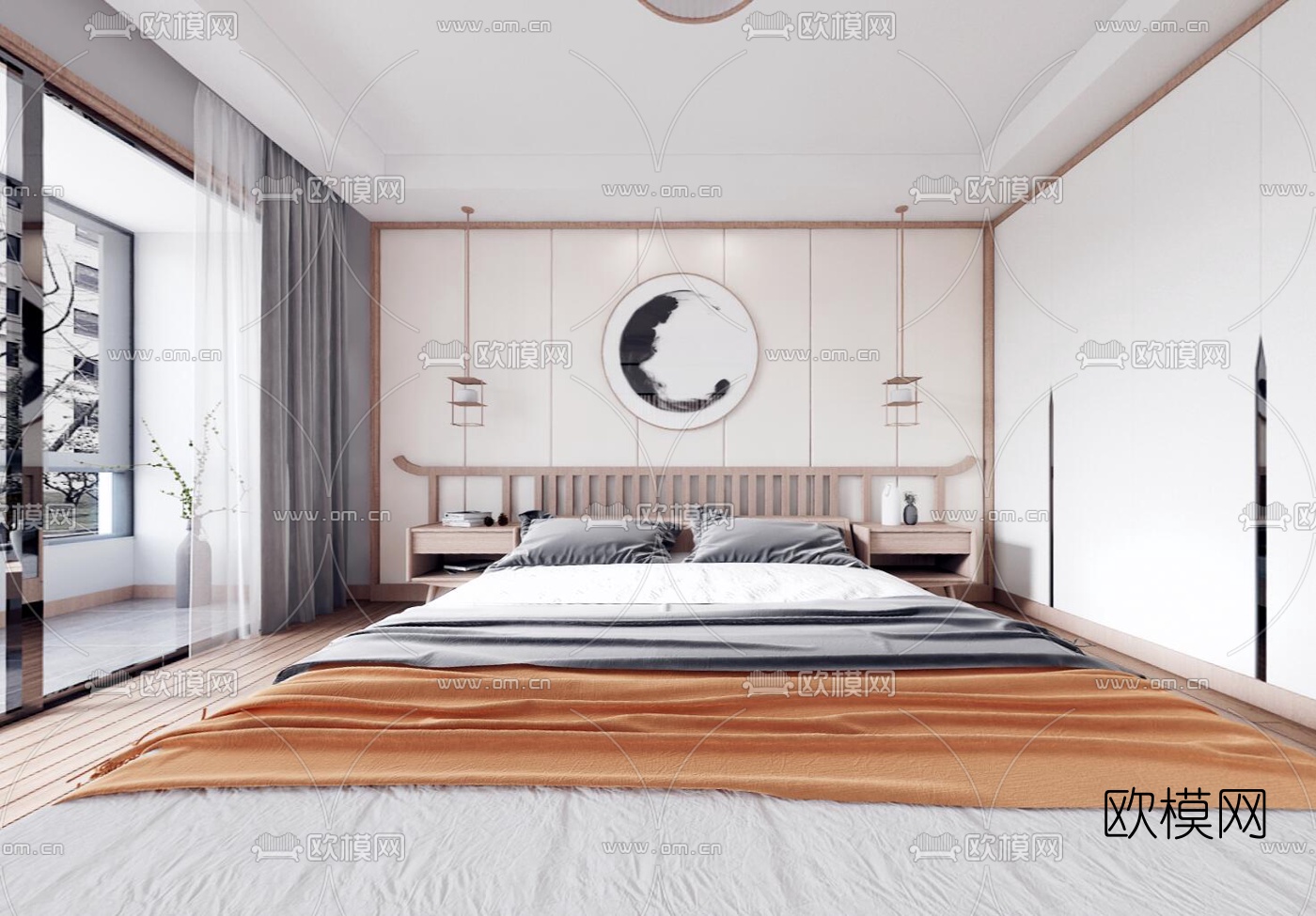 新中式卧室主人房vr全景3d模型