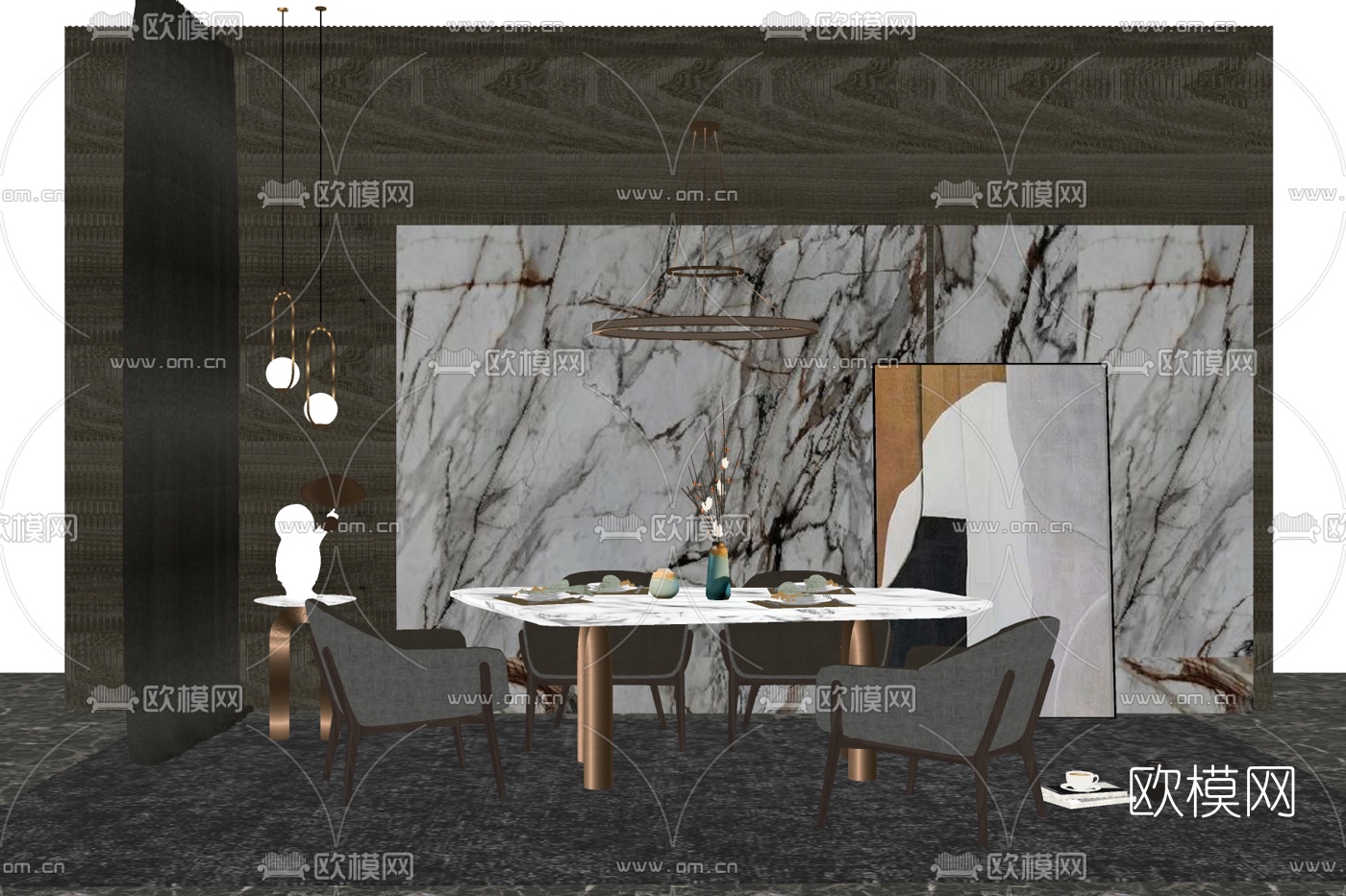 现代轻奢餐桌椅su模型下载