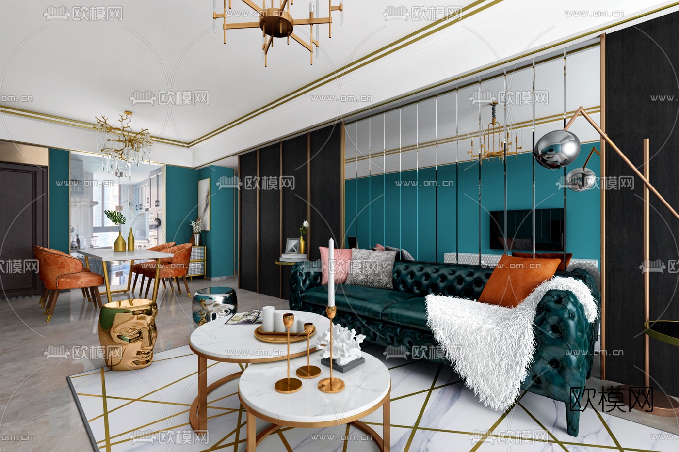 力设计 北欧客厅3d模型下载（渲染图1）