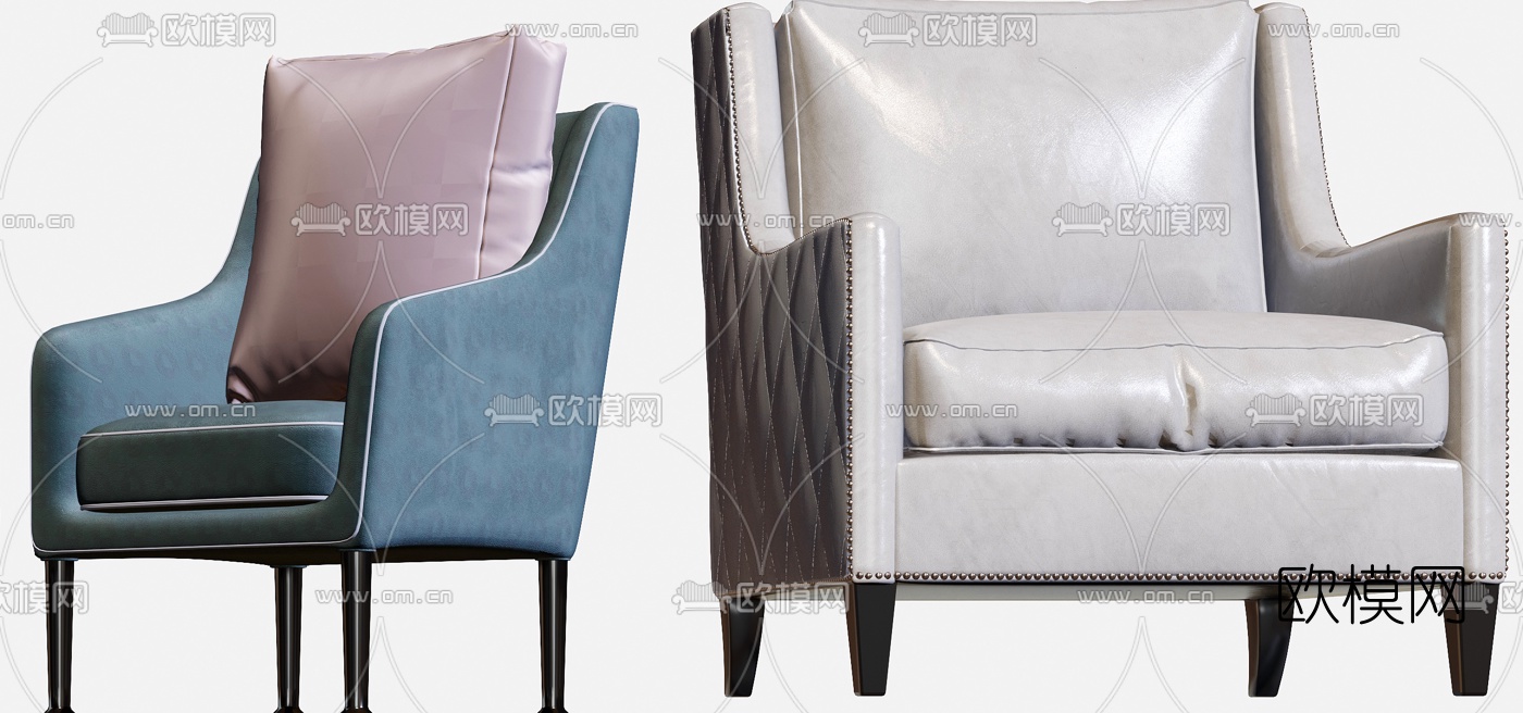简欧布艺皮革休闲沙发3d模型下载（渲染图5）