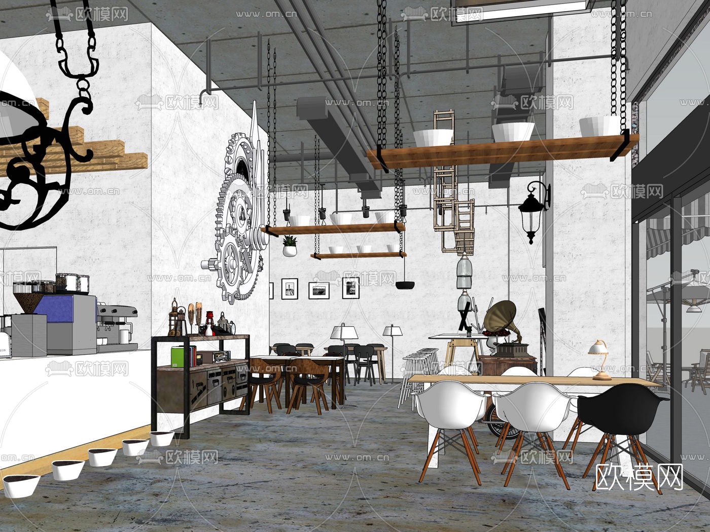 工业风咖啡厅su模型