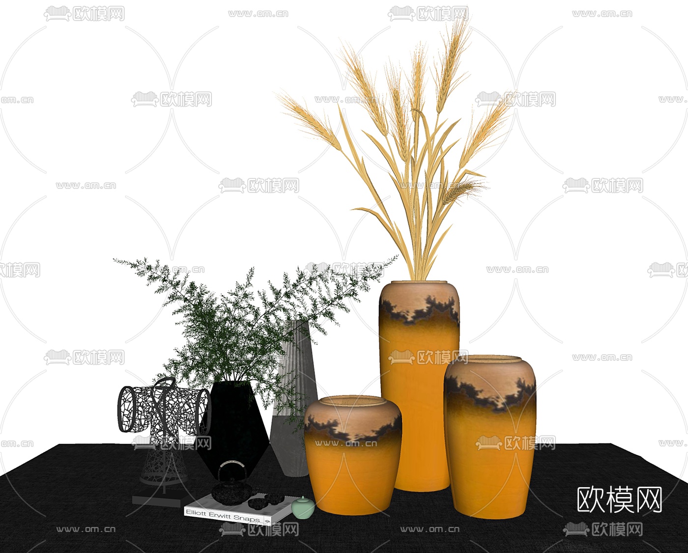 新中式陶瓷花瓶摆件su模型下载（渲染图2）