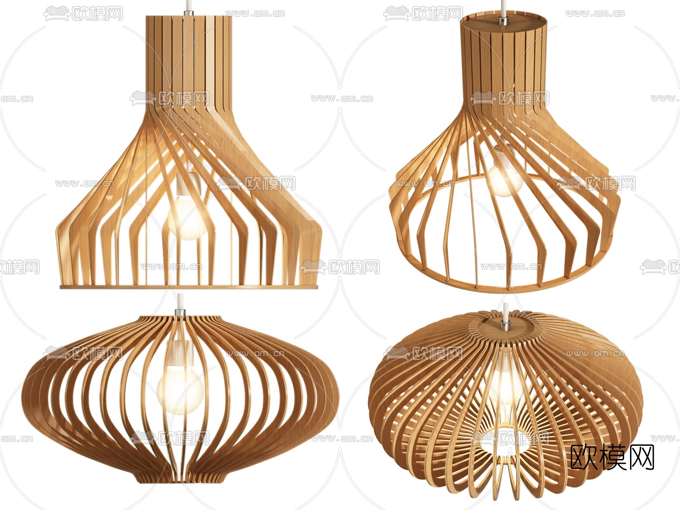 自然风原木吊灯3d模型下载（渲染图1）