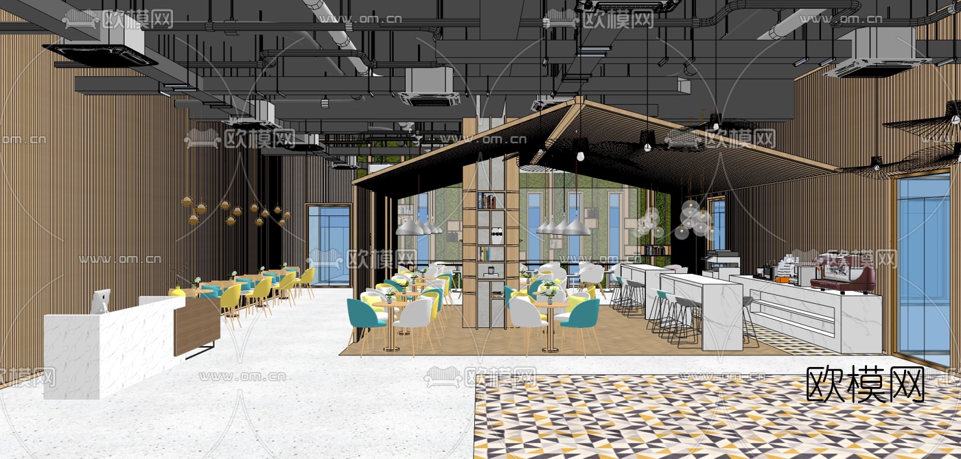 现代办公水吧休息区su模型下载