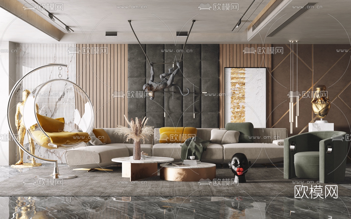 后现代布艺沙发组合3d模型下载