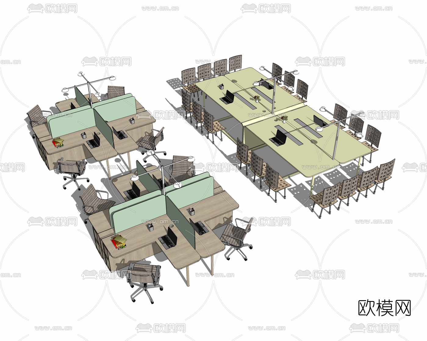 北欧卡座办公桌椅su模型下载