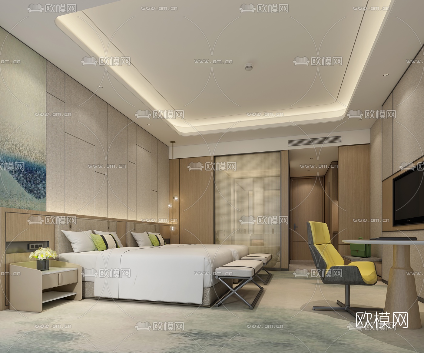 现代酒店客房免费3d模型下载