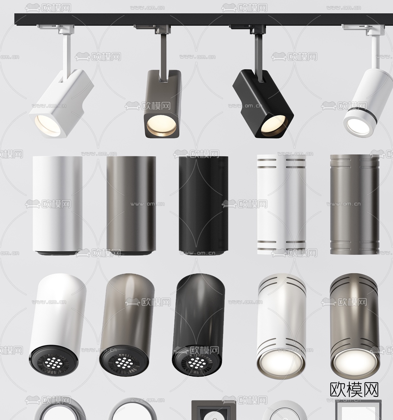 现代筒灯射灯轨道灯3d模型下载（渲染图2）